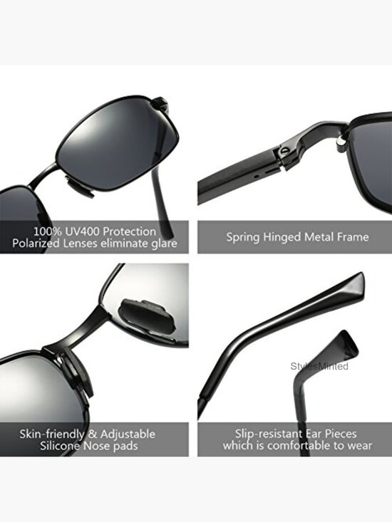 Wrap Polarized Sunglasses Rectangular Metal Frame Classic Large Fit UV400 main image 4